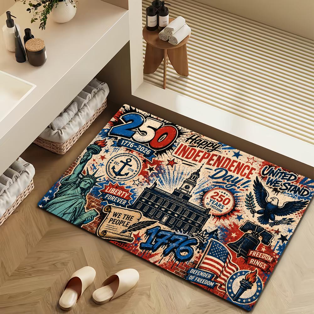 250th United States Independence Door Mat Microfiber Decorative Versatile Flannel Floor Mat Quick Dry Absorbent Non-slip Sole
