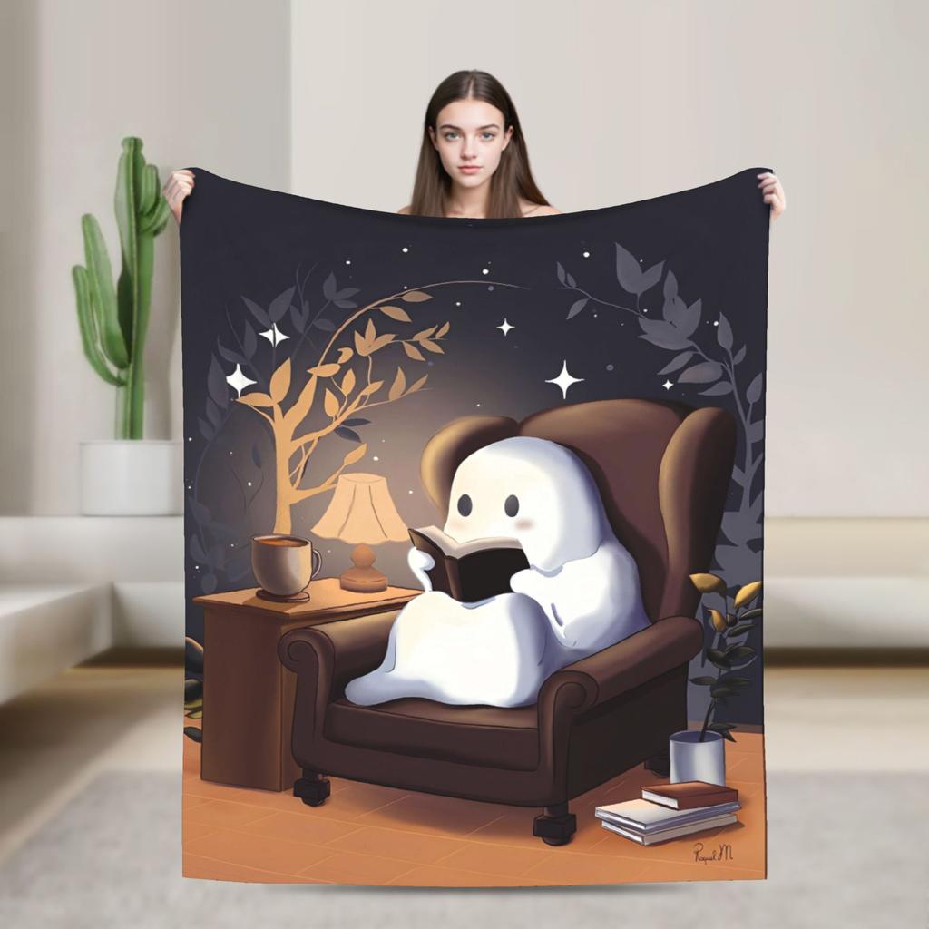 Ghost Reading Blanket Quality Warm Soft 2025 New Halloween Throw Blanket Winter Kid Adult Couch Chair Sofa Bed Fashion Bedspread
