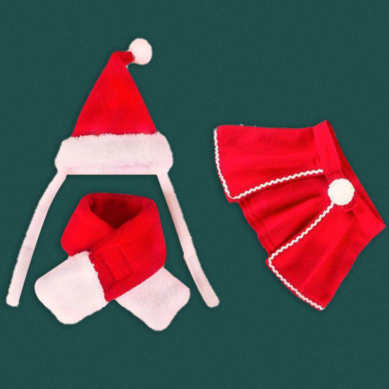 Рождественский комплект из накидки и шапки для питомца: Теплая праздничная одежда для кошек и маленьких собак