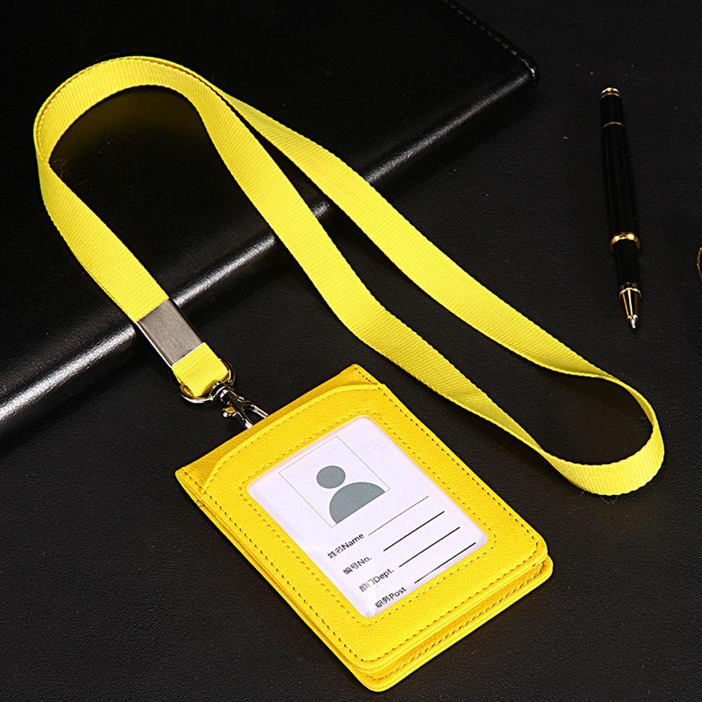 PU Leather Coin Purse Neck Strap Stationery Business Card Holder with Lanyard ID Desk Organizer Badge Holder Bus Cards Cover