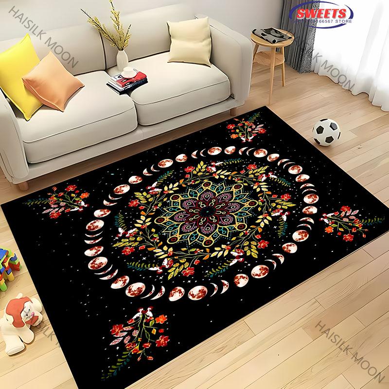 1PC Sun Moon Starry Sky Flower Grass Theme Printed Carpet ! Rug for Living Rooms Bedrooms, Office Areas, Four Seasons Mat Gifts