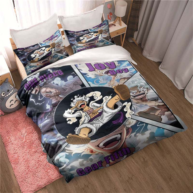 2026 NewComfortable bedding set featuring the cartoon character Monkey D. Luffy, including duvet cover and pillowcases;