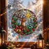 Decorative Window Stickers Christmas Stained Glass Film Sun Rainbow Style Cling Catcher Static Elk Holly