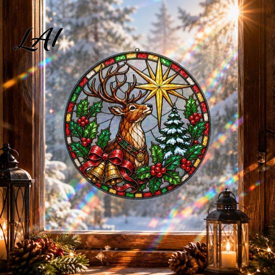Decorative Window Stickers Christmas Stained Glass Film Sun Rainbow Style Cling Catcher Static Elk Holly