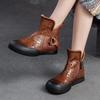 Retro Breathable Hollow-out Boots Genuine Leather Flat Sandals Versatile Round Toe Women Shoes