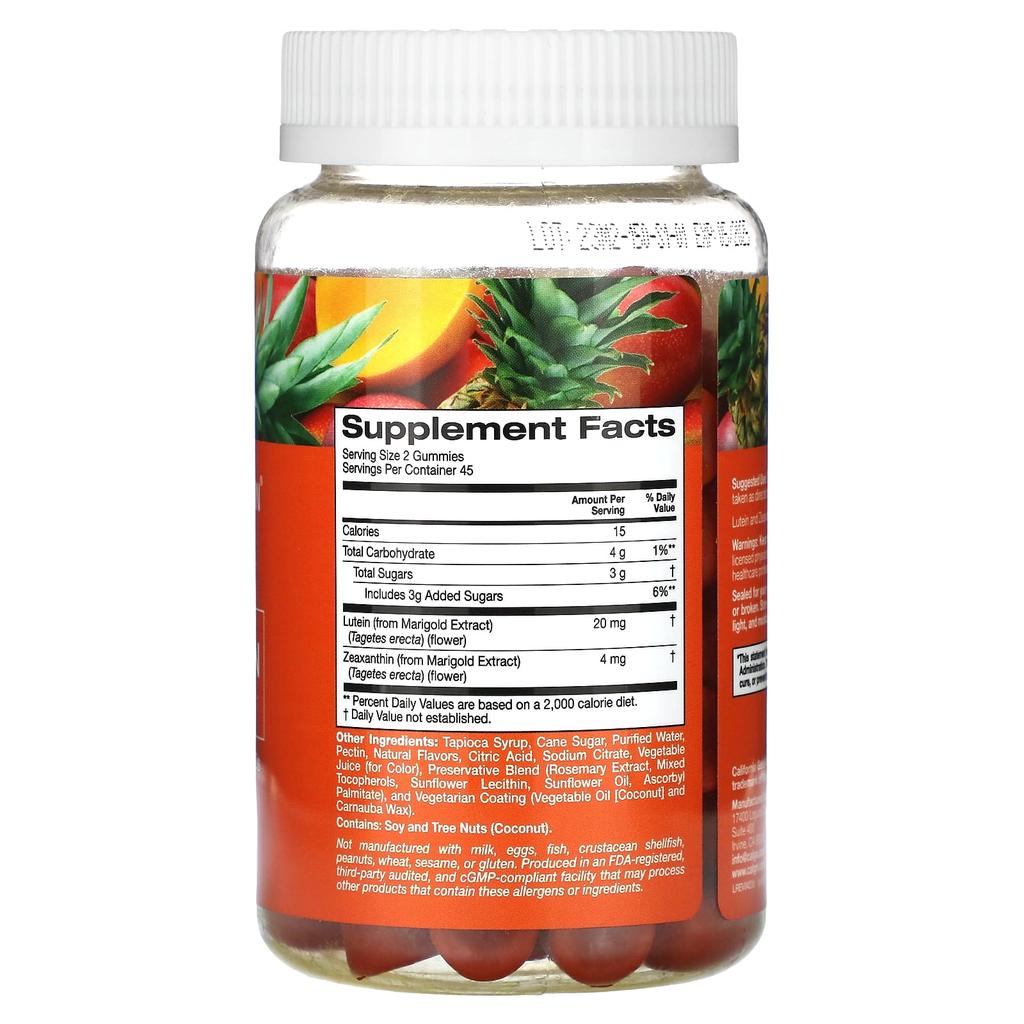 California Gold Nutrition Lutein & Zeaxanthin Gummies, Tropical, 90 Vegan Gummies