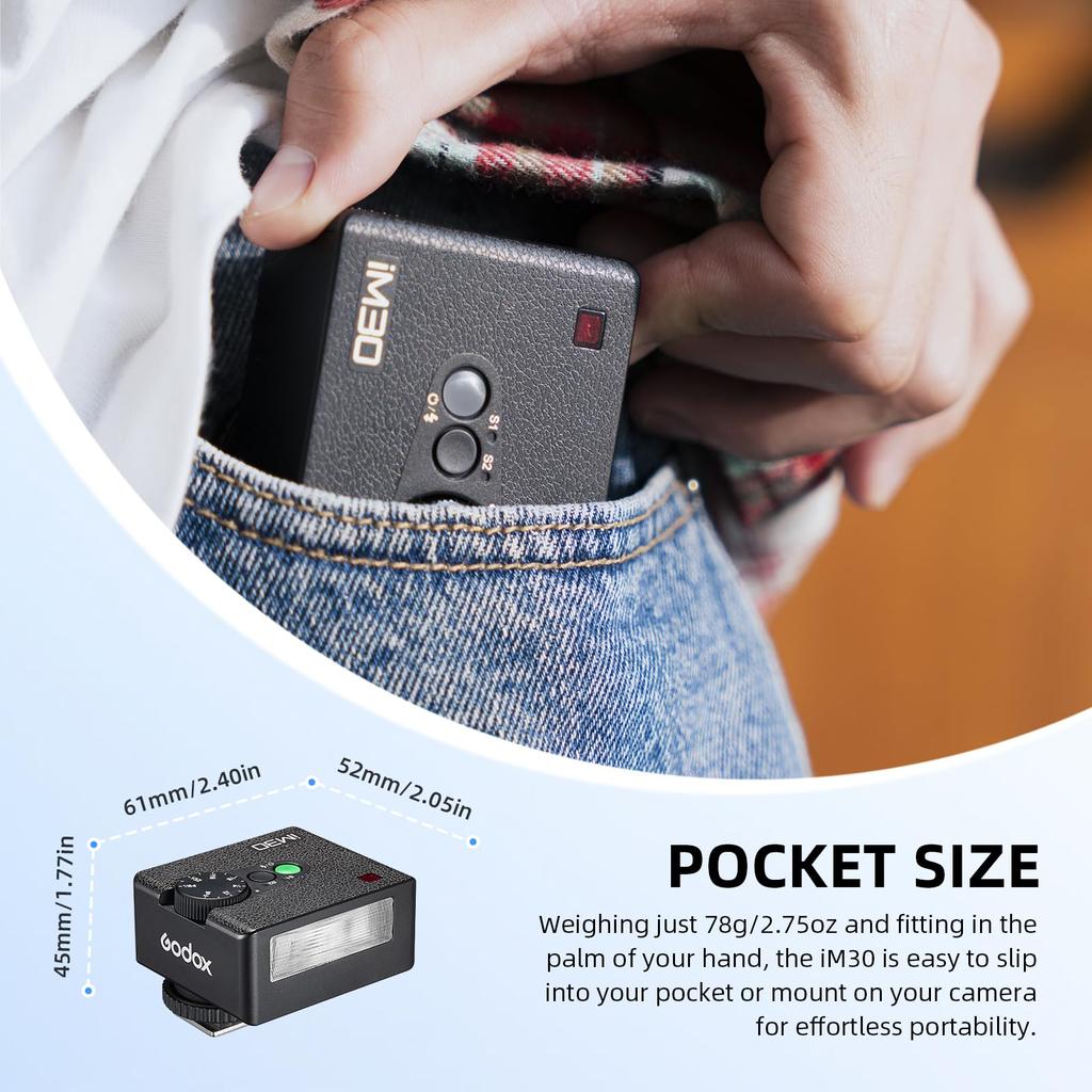 Авторизованная вспышка GODOX iM30 Mini Camera Flash Mini iFlash GN15 CCT 6500K Время цикла составляет 7 с, подходит для вспышки Fuji Olympus Speedlite [GODOX