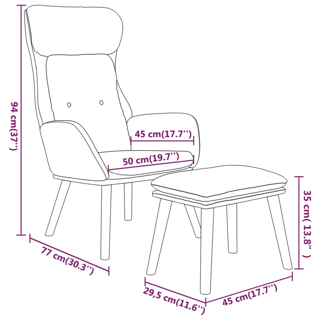 Relax Chair with Footstool Light Grey Faux Leather & Fabric