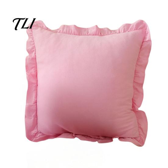 Solid Color Throw Pillows Ruffle Pillow Cover, Cotton Plaid Case with Frill Edge, 18x18 Comfortable Slips Inch 20x12 Decorative Cover for Farmhouse