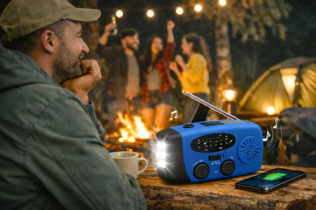 Radio przenośne solarne sanelite korbka antena latarka powerbank 3w1