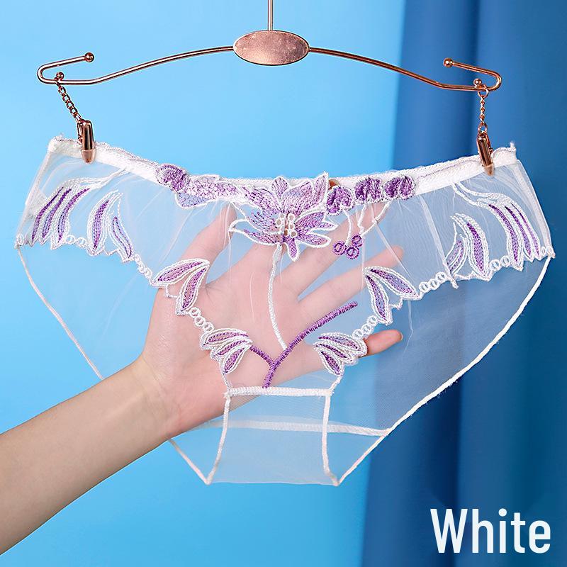 Yan Beiwei Women's Plus Size Mid-Waist Embroidered Sheer Briefs 836