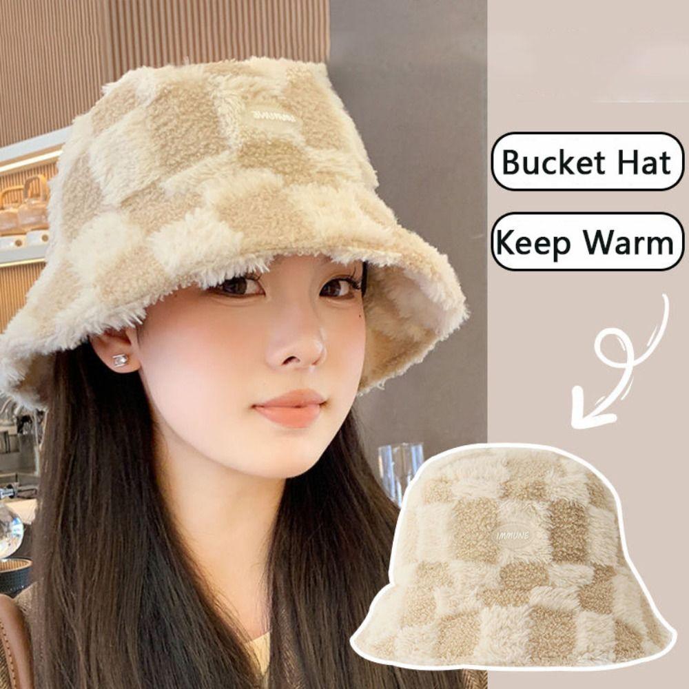 Soft Lamb Winter Bucket Hat Keep Warm Skull Hat Casual Plush Fisherman Hat Outdoor