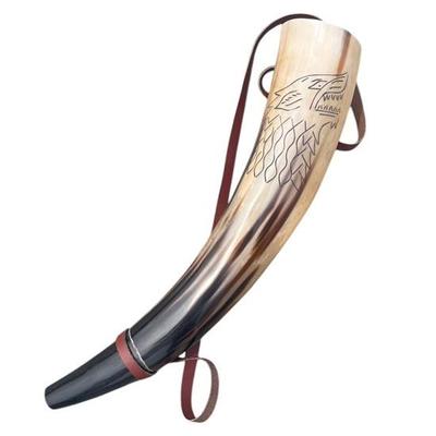 40,64 см Ручная гравировка Викингский боевой рог Натуральный рог быка Боевая труба Средневековый аксессуар для косплея Подарок Свадьба, День благодарения, Рождество