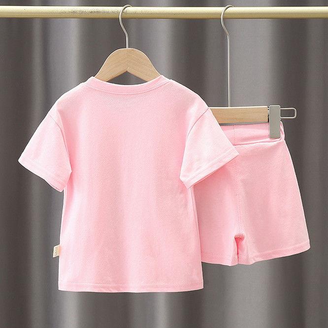 Комплект летней одежды для девочек, комплект из двух предметов для малышей, повседневная детская спортивная одежда с короткими рукавами с рисунком, модная