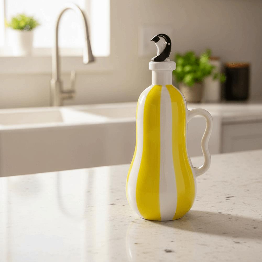 Ergonomic Grip Ceramic Oil Bottle Striped Pattern Ceramic Seasoning Bottle Pantry