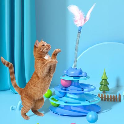 Игрушка для кошек «Вращающаяся башня», 3-уровневая роликовая дорожка с вращающимися шариками, интерактивная самостоятельная игра для кошек, скучающих в помещении для взрослых кошек