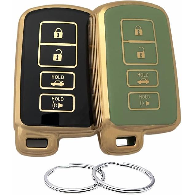 TPU Key Fob Cover Compatible with 2012- Toyota Avalon Camry Corolla Highlander RAV4 (Black/White)