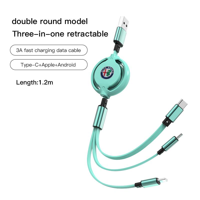 3-in-1 Micro Data Wire USB Type C Fast Charger For Alfa Romeo Giulietta GT 159 147 156 Mito Brera Giulia F1 Stelvio Volante