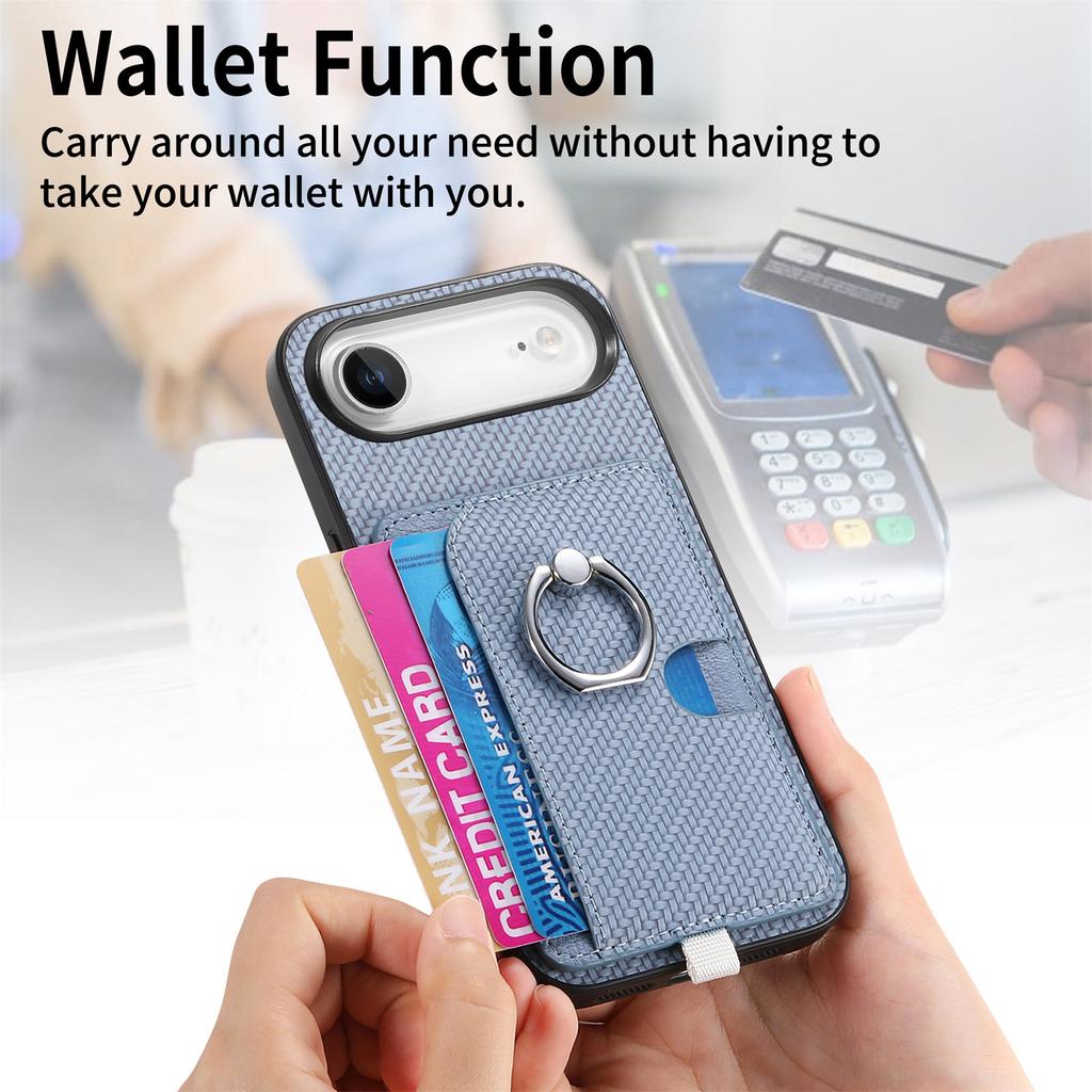 For iPhone Air Case Ring Kickstand Leather Back Cover with Magnetic Detachable Card Holder