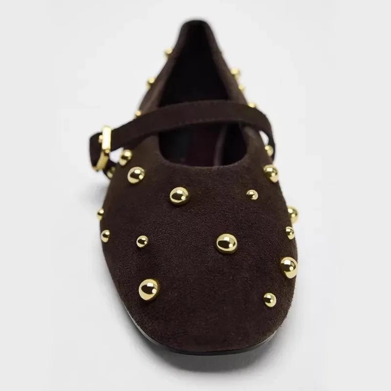 2024 Осенние брендовые туфли Мэри Джейн для женщин Модные замшевые классические ретро коричневые повседневные на мягкой подошве Удобные женские балетки