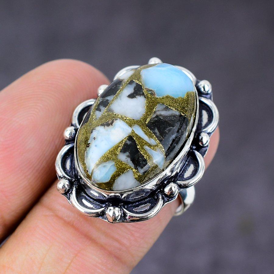 Подарочное кольцо ручной работы из стерлингового серебра 925 пробы с натуральным драгоценным камнем зебровой яшмы, размер 6 Z8c12