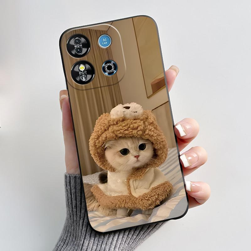 Чехол для Oukitel C57S/C57 Pro/C57 Plus/C57 Ultra/BLU J12, эстетичный, милый, с рисунком кота, черный, из мягкого силикона, противоударный
