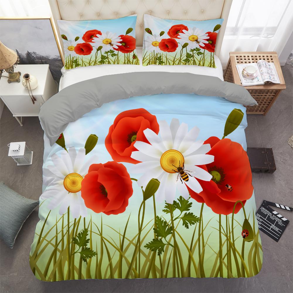 Пододеяльник Golden Red Rose King Queen Романтический комплект постельного белья с цветочным принтом Цветы ко Дню святого Валентина Пододеяльник из полиэстера