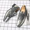 Fashion Dress Loafers Men Golden Silver Men's Shoes Leopard Print Casual Shoes Mens Oxfords Business Wedding Moccasins Formal