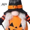 Creepy Gothic Style Ornaments Halloween Plush Gnome Decoration, Spooky Orange Black Spider Web Bat Swedish Faceless Dolls Tomte Elf Figurine,