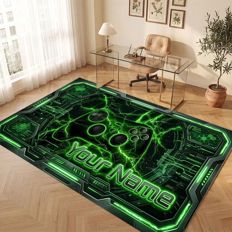 City Cyberpunk Theme Crystal Velvet Floor Rug Personalized Custom Name Text Warm Carpet Home Decoration