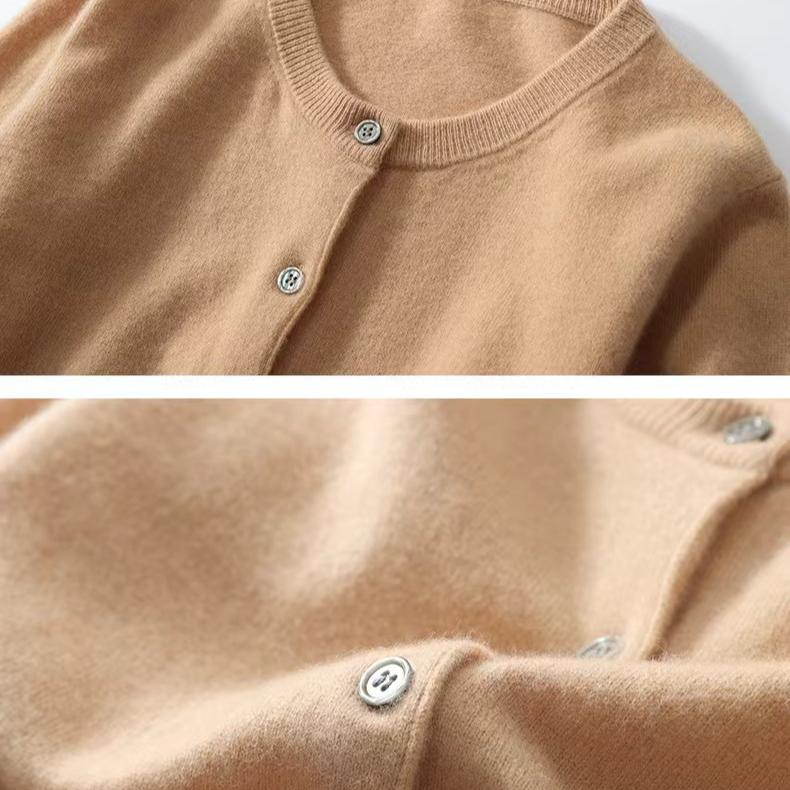 Spring and Autumn Women's Cardigan Solid Color Round Neck Single-breasted Knitted Bottoming Women's Sweater Jacket