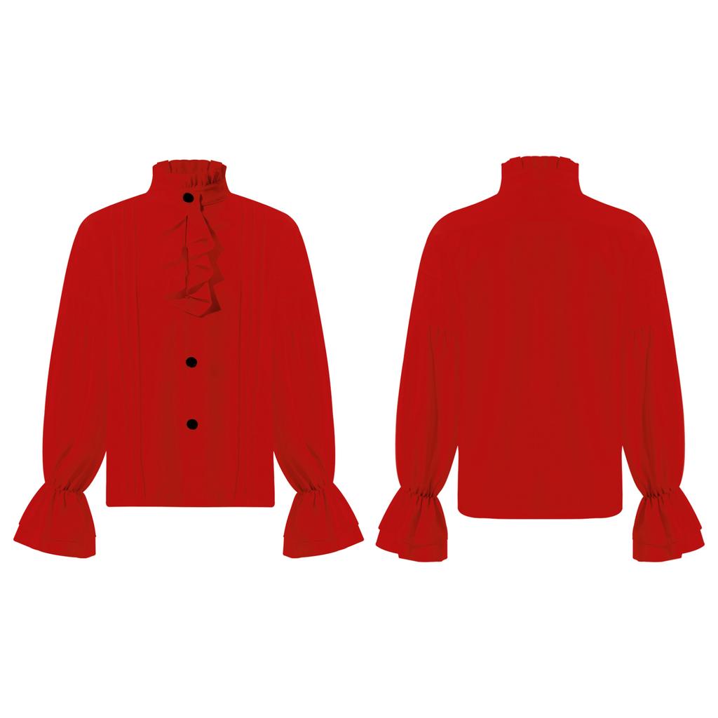 Kids Renaissance Medieval Victorian Vintage Retro Shirt Pirate Shirt Long Sleeve Ruffle Frill Trim Shirt Cosplay Costume