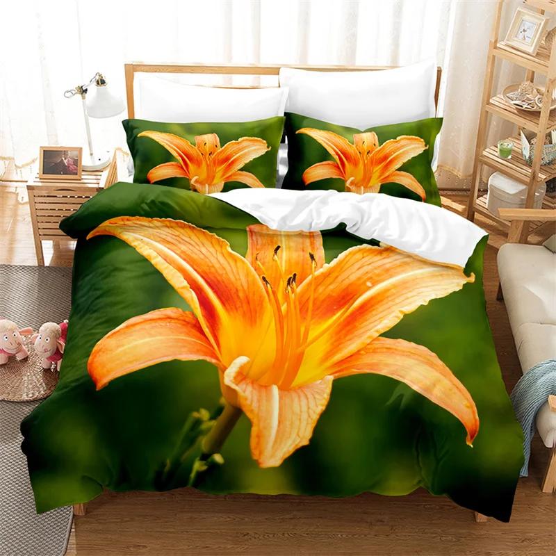 Lily Duvet Cover Set for Single Double Bed Pink Flower Quilt Cover King Size Bedding Set 2PCS 3PCS with Pillowcase Full Twin New