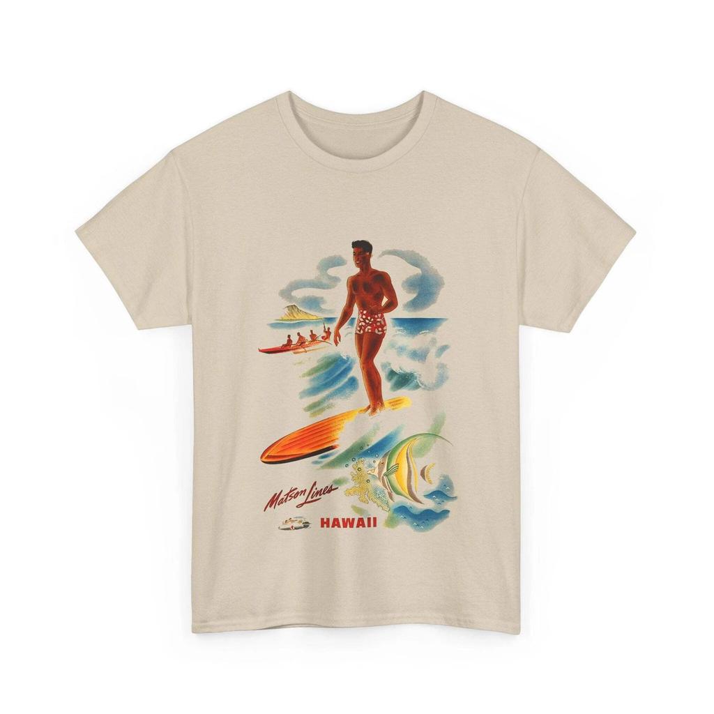 Футболка Surf Hawaii Топы Футболки Унисекс Ретро Гавайская футболка для серфинга Винтажное искусство Гавайев Волны Вайкики