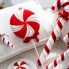 Red White Simulation Candy Cane Decoration Canes Xmas Flocking Velvet Pendant