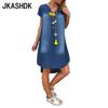 Women's Fashion Summer Spring Solid Color Print Short Sleeve V-Neck Loose Waistline Casual Dresses