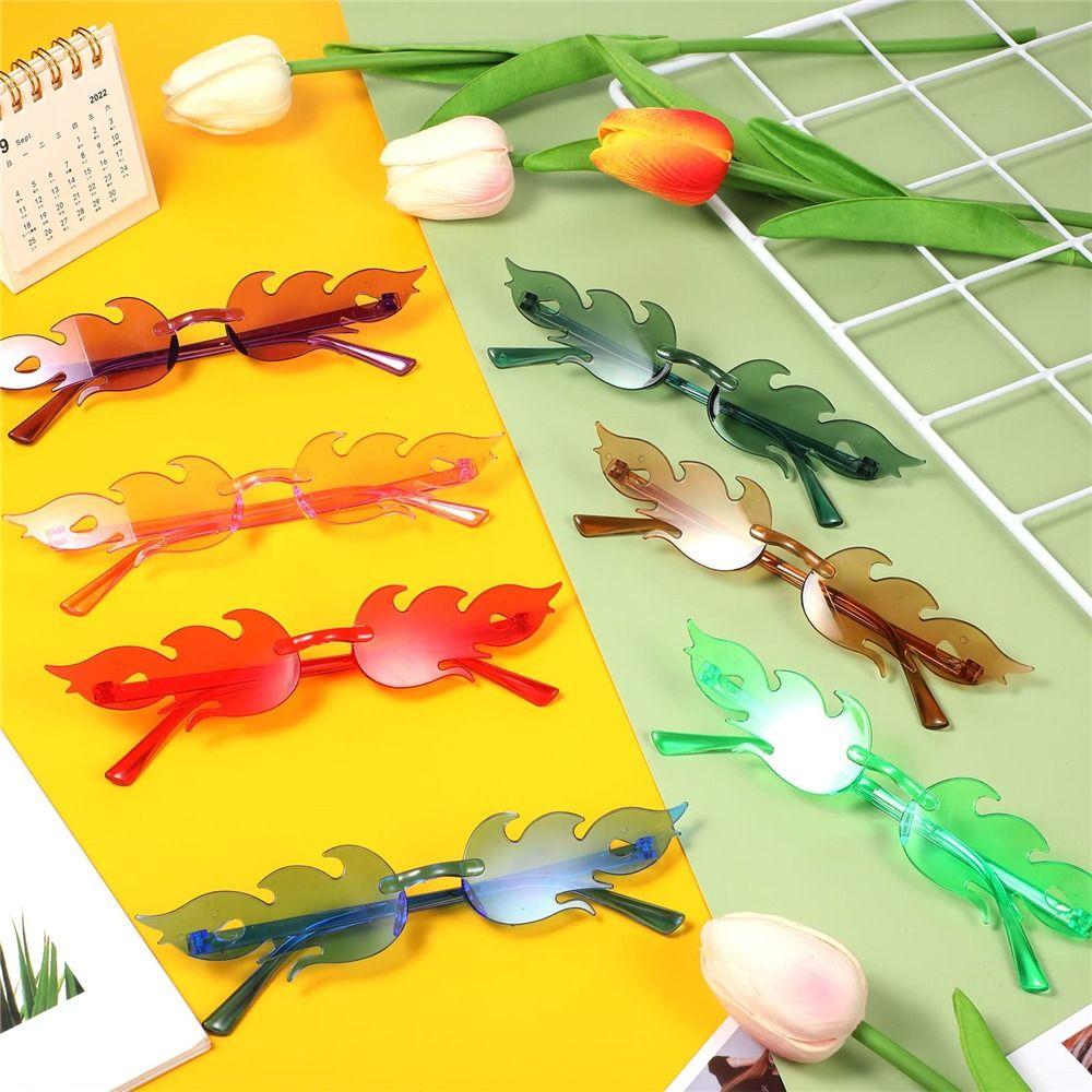 Novelty Cosplay Party Rimless Flame Sunglasses Sunglasses for Women Flame Shaped Sun Glasses