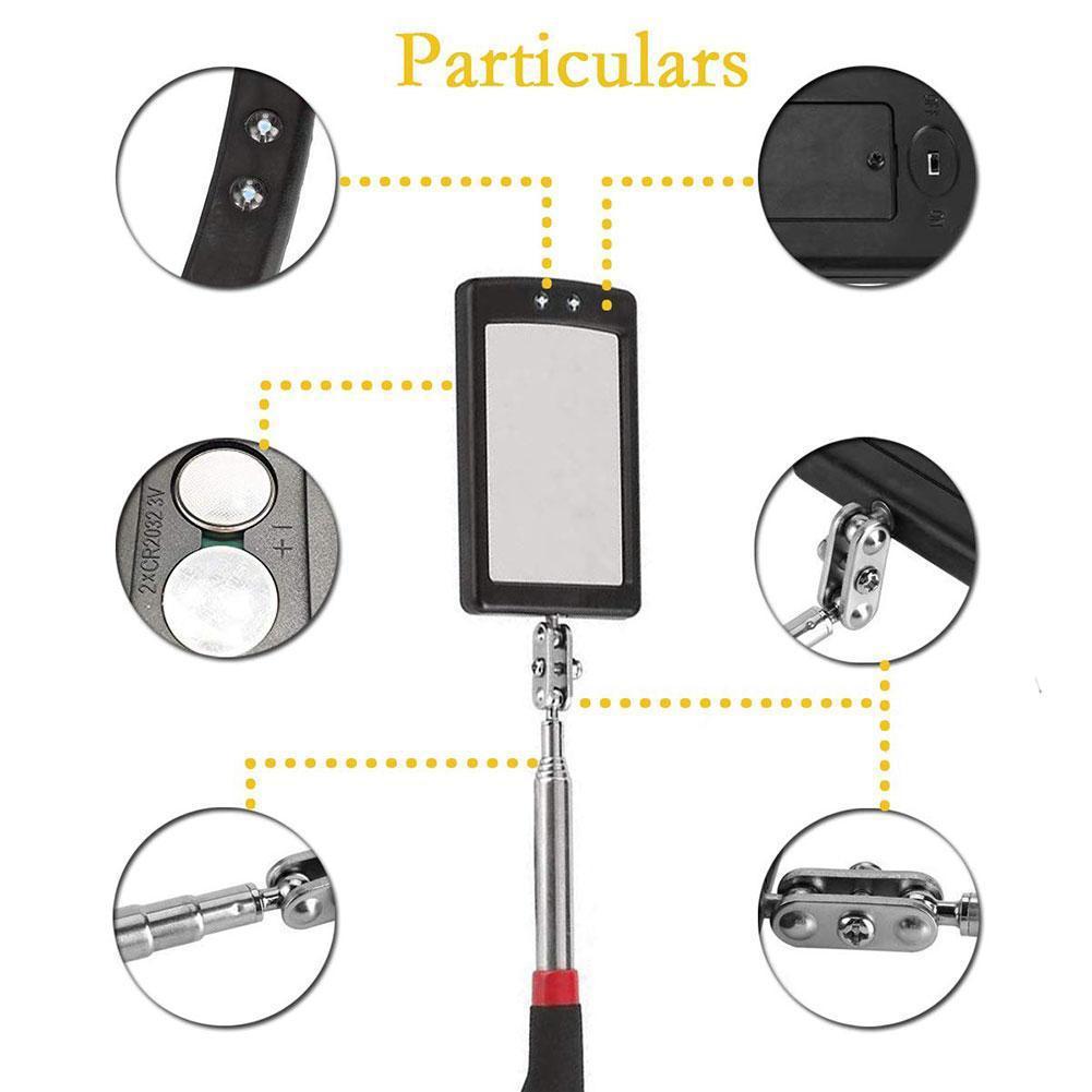 Inspection Mirror with LED Lighting 360° Telescopic Detection Lens Square Retractable Car Engine Chassis Mechanic Repairing Tool