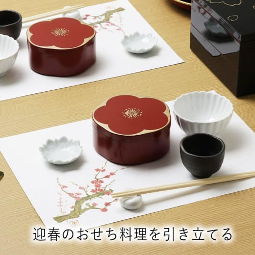 Shimomura Kihan Washi-Style Placemats, Winter Plum Blossom Design, 15-Piece Set [Made In Japan], 38 X 26.5 Cm, Plum Blossom and Cloud Dragon Pattern,