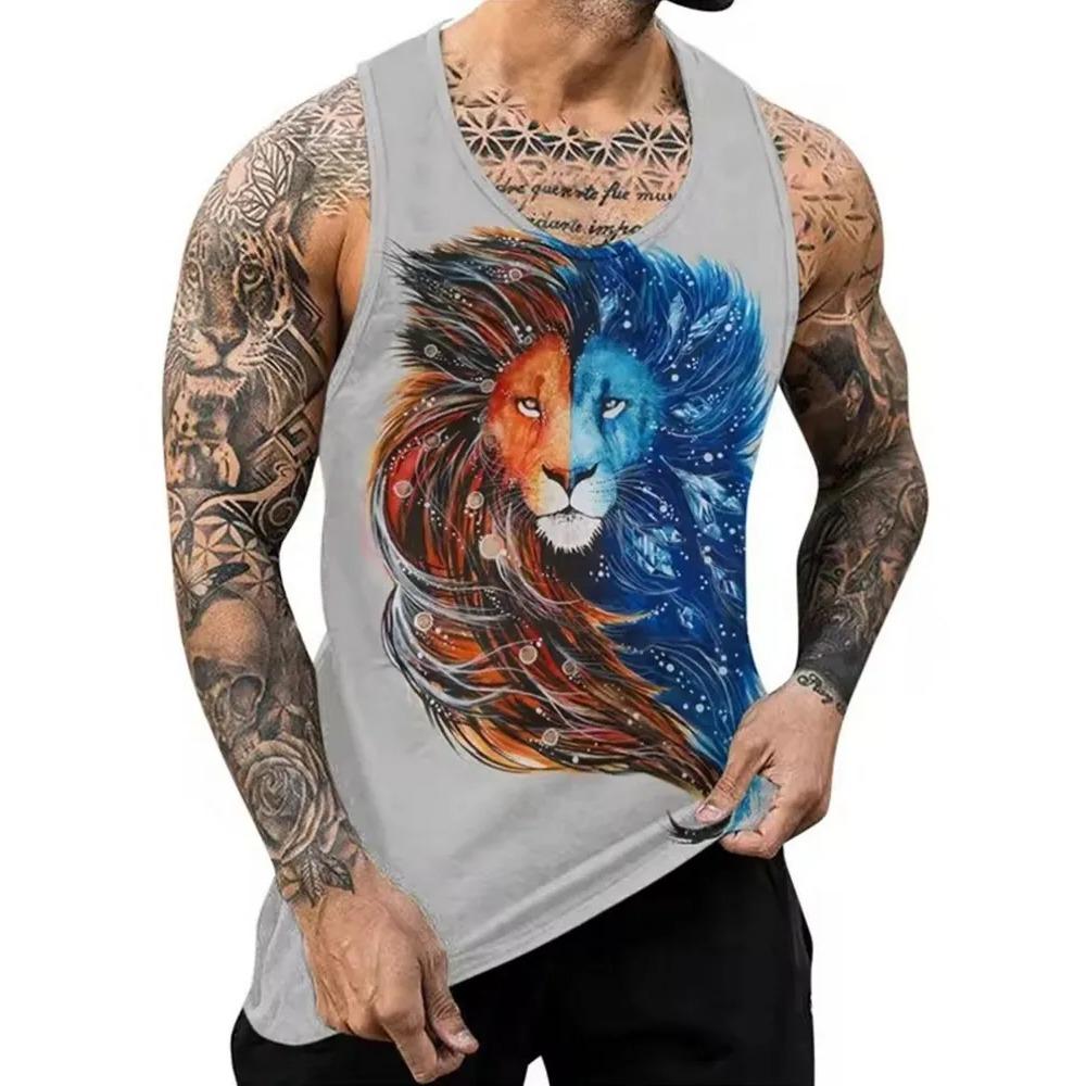 Летний топ с круглым вырезом и 3D-принтом с животным узором, модная повседневная мужская майка без рукавов