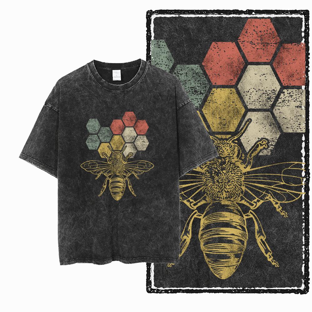 DE BEES Печатная Хлопковая Футболка с Кислотной Стиркой Эксклюзивный Графический Дизайн Унисекс Крутая Винтажная Уличная Одежда Мужские Футболки Большого Размера Футболка для мужчин