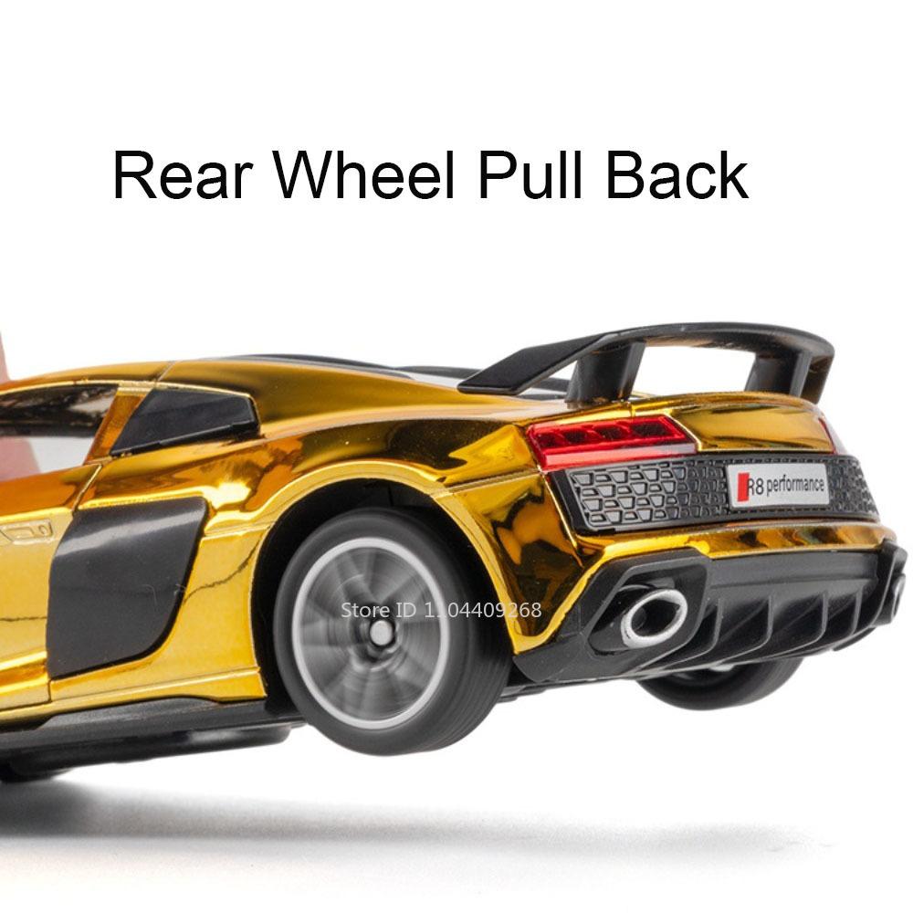 1:32 R8V10 RS6 Спортивный автомобиль Игрушечная модель Металлический корпус Резиновые шины Модели Звук Свет Оттяжка Суперкар Коллекция Подарки для детей