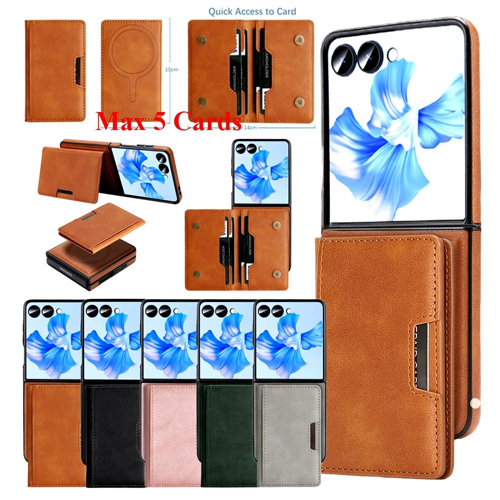 2 In 1 Magnetic Leather Case For Samsung Galaxy Z Flip 7 6 5 4 3 Cards Holder Card Slots Kickstand Wireless Charging Phone Cover