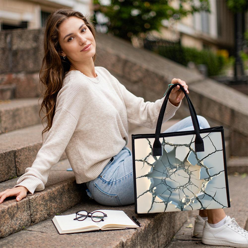 Cracked Print Large Capacity Tote Bag Casual Daily Use Handbag for Shopping Travel