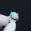 Кольцо из натурального ларимара, регулируемое, из стерлингового серебра 925 пробы — подходит для размеров США от 6 до 10 — украшения ручной работы в стиле бохо для женщин и мужчин, подарки на День святого Валентина