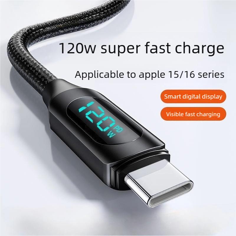 120 Вт USB A на Type C Светодиодный Цифровой Дисплей Быстрая Зарядка Кабель для Данных Нейлоновая Оплетка USB Шнур для Зарядки Type C на Type C PD 6A USB Кабель