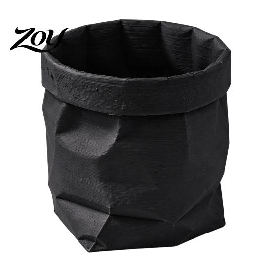 Modern Home Interior Decor Paper Bag Style Plant Pot, 3D Printed Creased Shaped Flower Pot Minimalist Vase & Pencil Holder for Office Decor,
