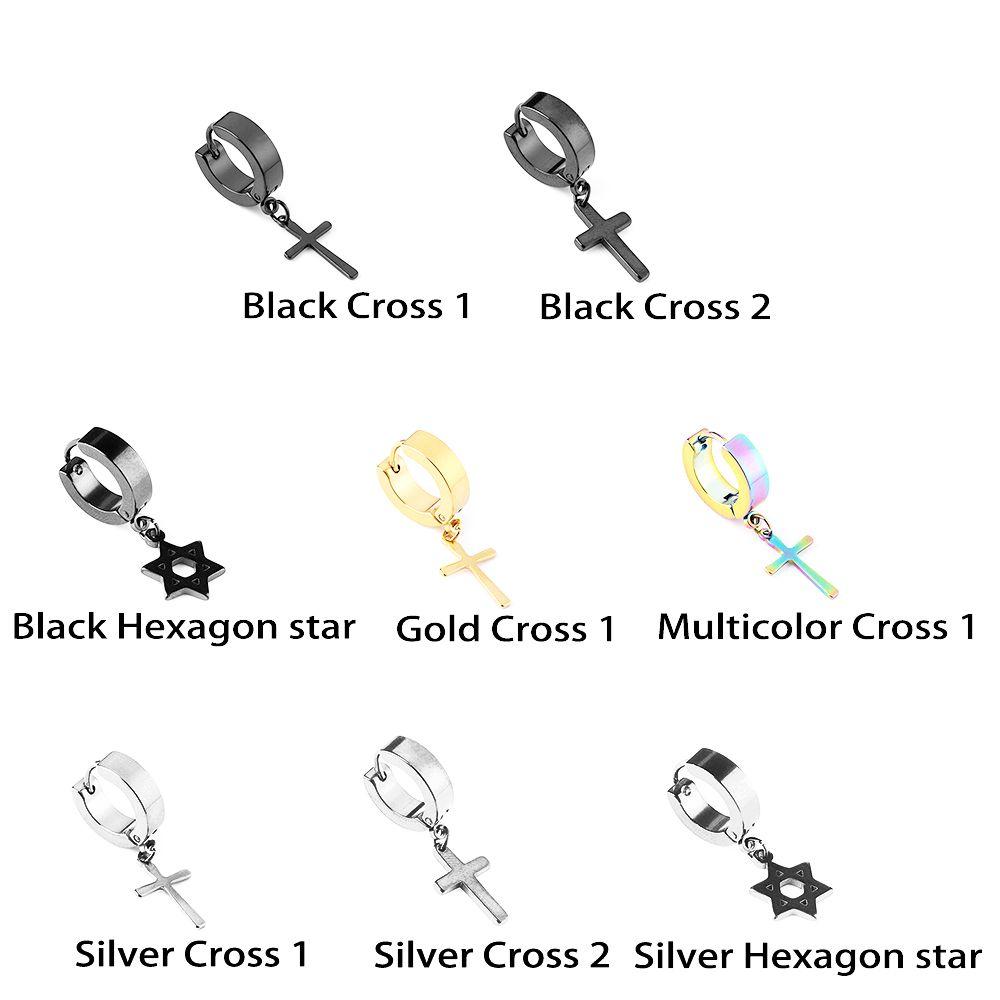 1Pc Punk Gothic Piercing Stainless Steel Cross Stars Dangle Earrings Ear Stud Pendant