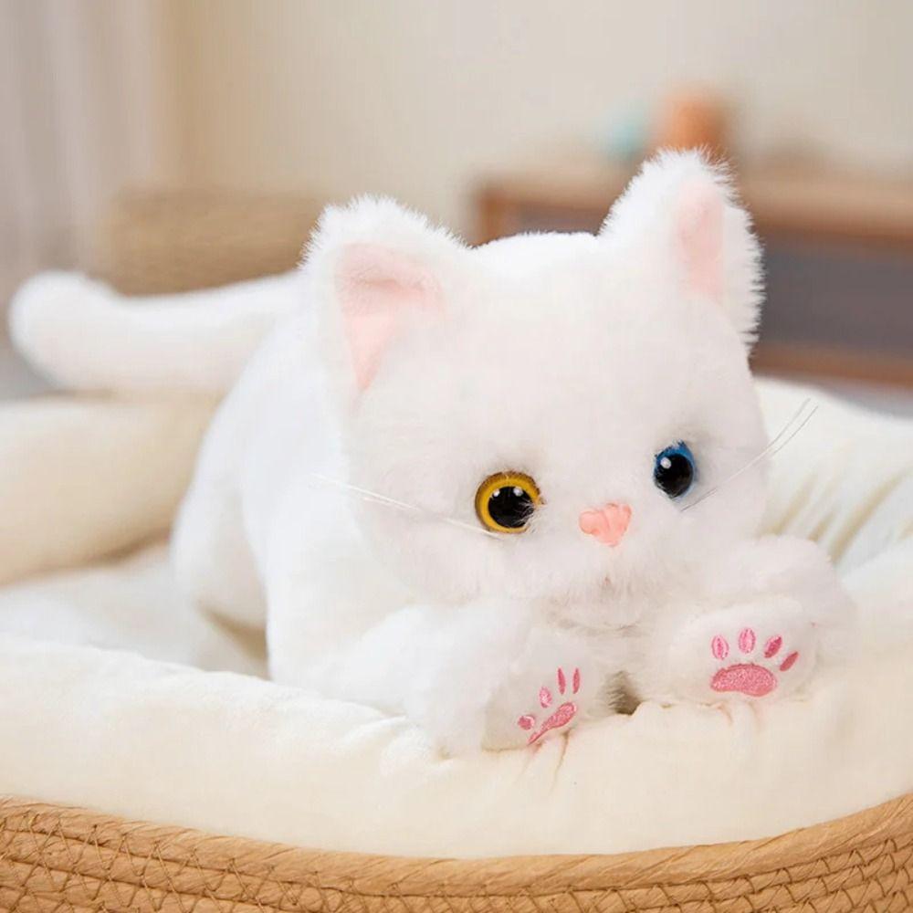 Cartoon Cat Plush Kitten Pillow White/ Gray Plush Cat Doll Simulated Cat Plush Toy  Kids