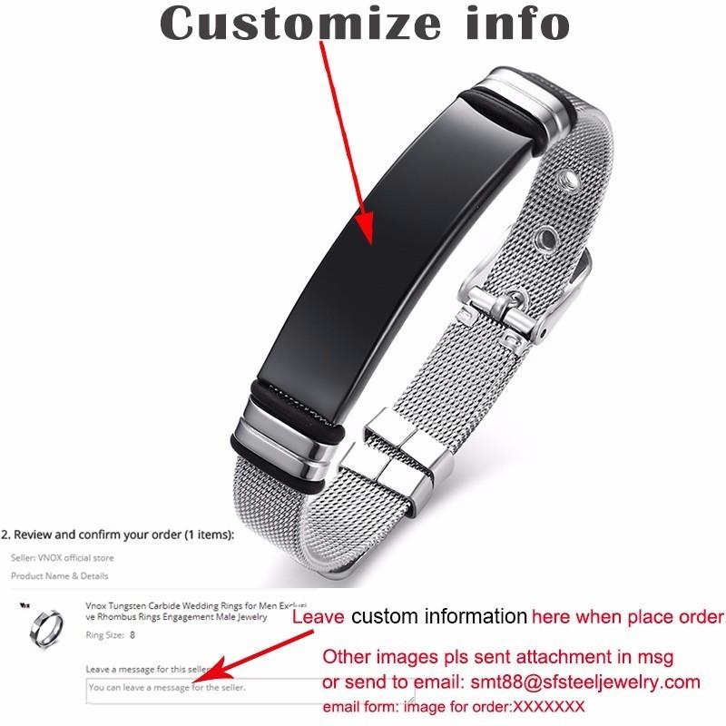 Vnox регулируемая длина браслеты TO DAD для мужчин сетчатый ремешок для часов с мягкой силиконовой прокладкой из нержавеющей стали Pulseira Custom